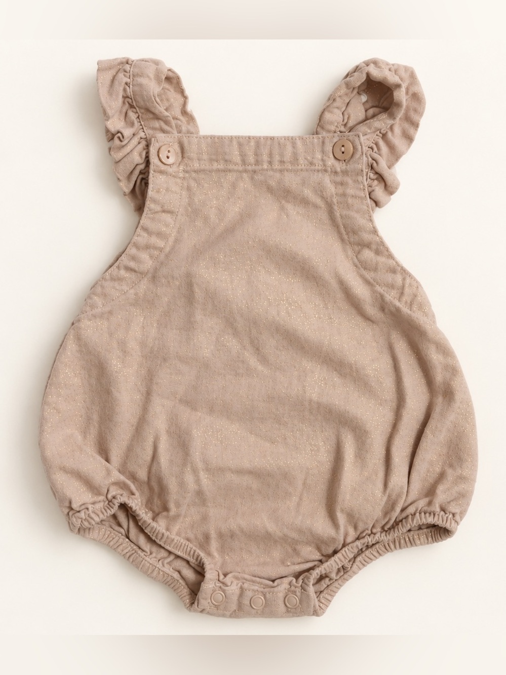 Baby Ruffle-Strap Romper in Beige with sparkles
